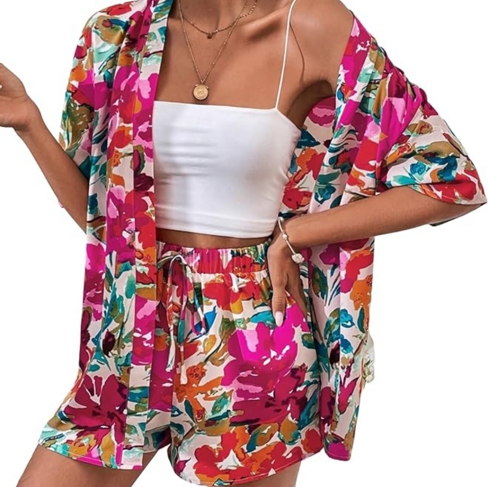 Floral Pink and White Two-Piece Set